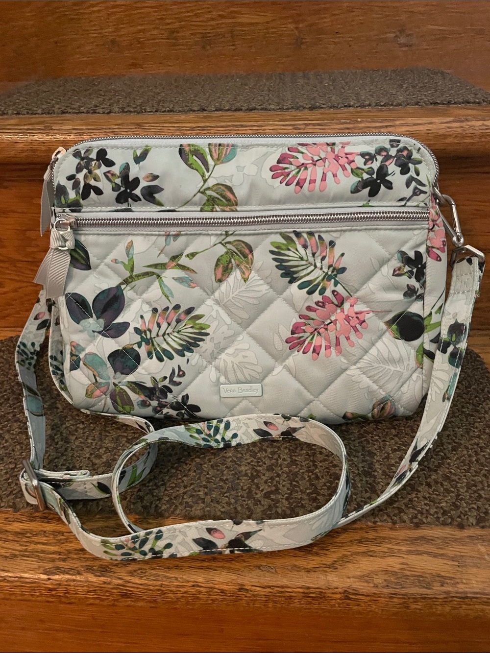 Vera Bradley Quilted Floral Crossbody in Light Blue and Pink